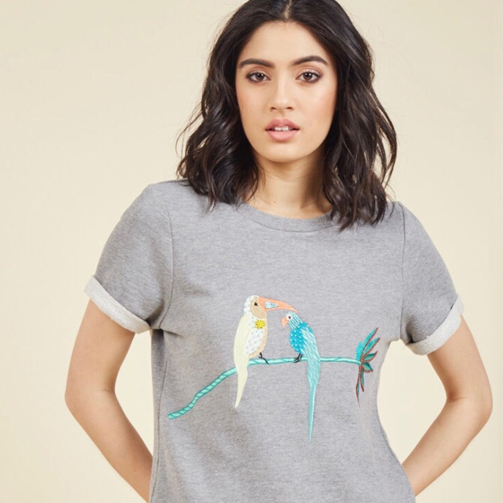 Embroidered Bird Pullover